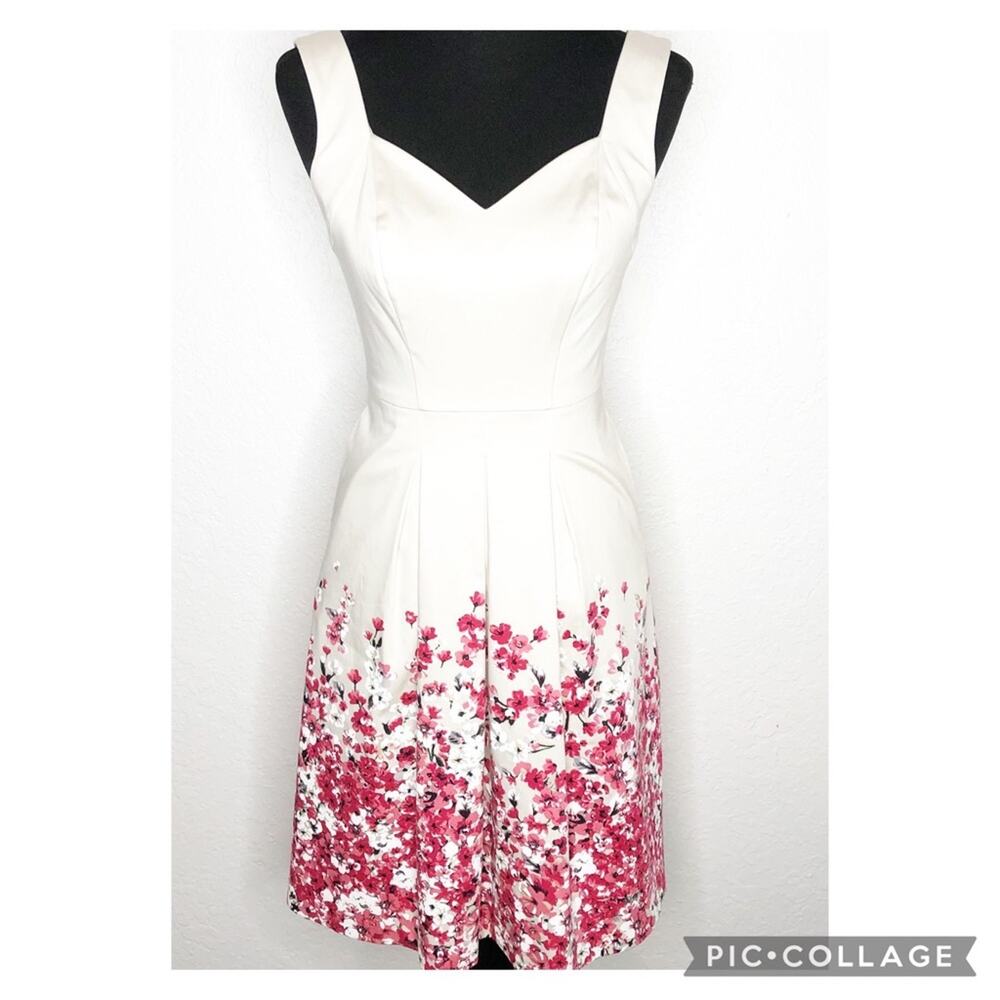 WHBM shell tan pink floral fit and flare dress size 0 NWT